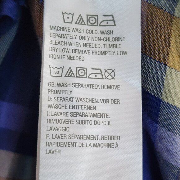 Logo by Lori Goldstein Shirt Womens Size L Large Blue Plaid Lace Detail Button - Picture 6 of 8